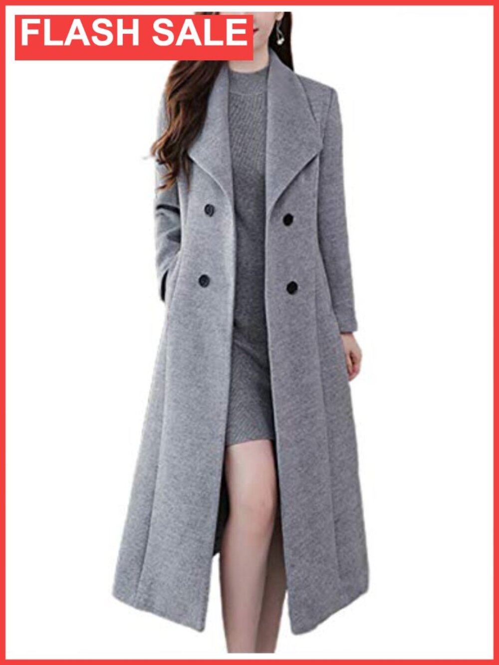 Wool Blend Maxi Pea Coat Shawl Collar Double Breasted Winter Overcoat